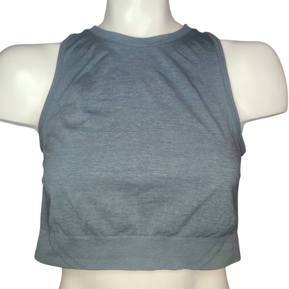 Alphalete Women Large Slate Blue Gray Seamless‎ High Neck Cropped Tank Top beach